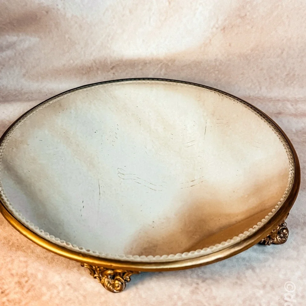 Antique French Gilt Beveled Mirror Tray Medium Size